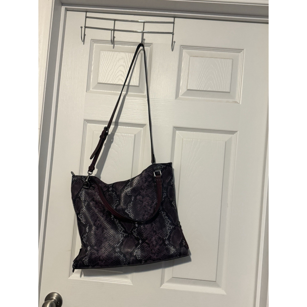 Vince Camuto Women’s Purse Snake Embossed Large Leather Shoulder Bag Tote Purple